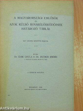 A magyarországi emlősök és azok külső rovarélősködőinek határozó táblái