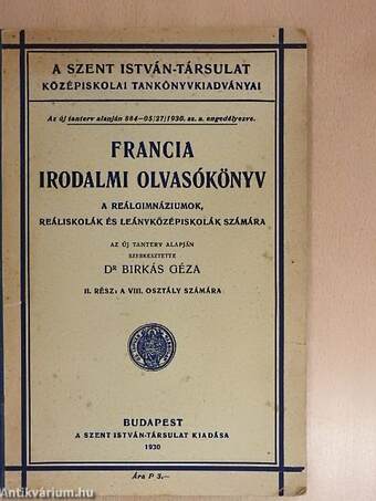 Francia irodalmi olvasókönyv II.