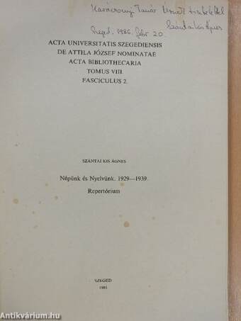 Acta Bibliothecaria Tomus VIII. Fasciculus 2. (dedikált példány)