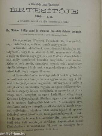 Katholikus Szemle 1889. január-december/A Szent-István-Társulat Értesítője 1889/1-2.