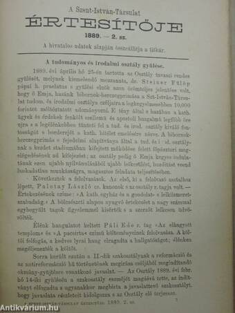 Katholikus Szemle 1889. január-december/A Szent-István-Társulat Értesítője 1889/1-2.