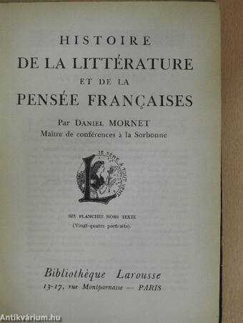 Histoire de la Littérature et de la Pensée Francaises