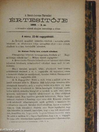 Katholikus Szemle 1888. január-december/A Szent-István-Társulat értesítője 1888/1-3.