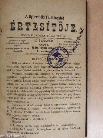 A Győrvidéki Tanítóegylet Értesítője 1880. (nem teljes évfolyam)/1881. január-december/1882. január-december/1883. (nem teljes évfolyam)