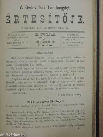 A Győrvidéki Tanítóegylet Értesítője 1880. (nem teljes évfolyam)/1881. január-december/1882. január-december/1883. (nem teljes évfolyam)