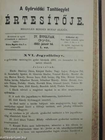 A Győrvidéki Tanítóegylet Értesítője 1880. (nem teljes évfolyam)/1881. január-december/1882. január-december/1883. (nem teljes évfolyam)