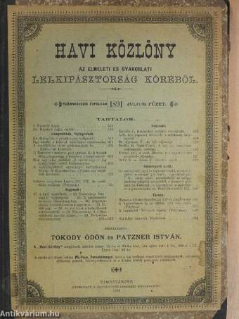 Havi közlöny az elméleti és gyakorlati lelkipásztorság köréből 1891. (fél évfolyam)