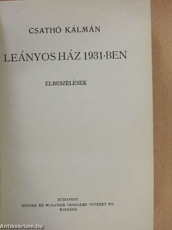 Leányos ház 1931-ben