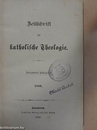 Zeitschrift für katholische Theologie 1889. (gótbetűs)