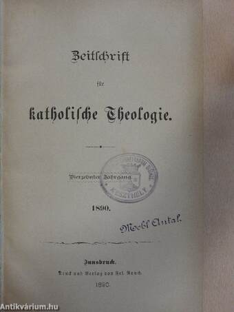 Zeitschrift für katholische Theologie 1890. (gótbetűs)