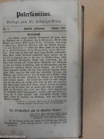 St. Hedwigs-Blatt 1861./Paterfamilias 1861. Januar-December/Fasten- und Gelegenheitspredigten 1862./Paterfamilias 1862. Januar-December (gótbetűs)