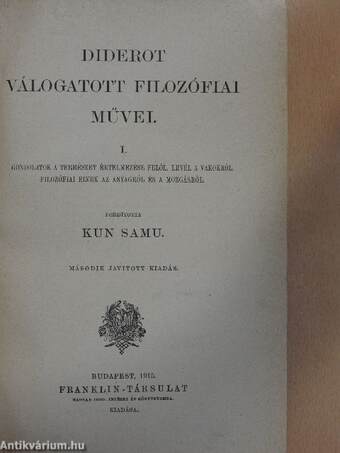 Diderot válogatott filozófiai művei I.