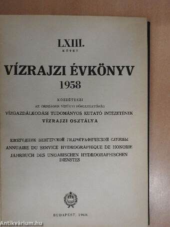 LXIII. vízrajzi évkönyv 1958.