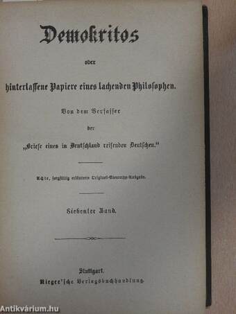 Demokritos oder hinterlassene Papiere eines lachenden Philosophen 1-12. (gótbetűs)