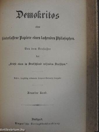 Demokritos oder hinterlassene Papiere eines lachenden Philosophen 1-12. (gótbetűs)