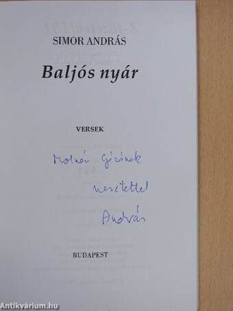 Baljós nyár (dedikált, számozott példány)