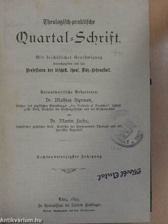 Theologisch-praktische Quartal-Schrift 1893/1-4. (gótbetűs)