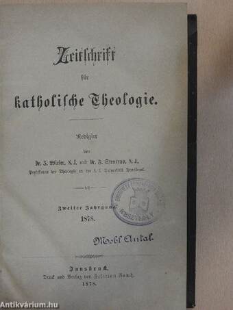 Zeitschrift für katholische Theologie 1878. (gótbetűs)