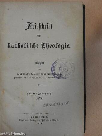 Zeitschrift für katholische Theologie 1879. (gótbetűs)