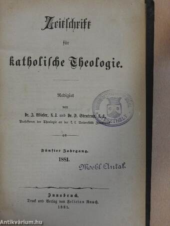 Zeitschrift für katholische Theologie 1881. (gótbetűs)