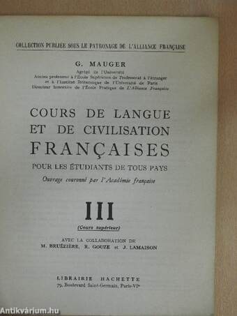 Langue et Civilisation Françaises III.