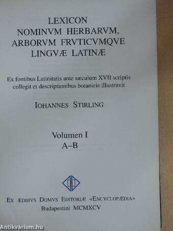 Lexicon Nominum Herbarum, Arborum Fruticumque Linguae Latinae I.