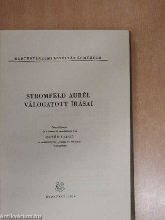 Stromfeld Aurél válogatott írásai