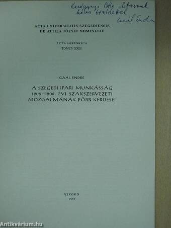 Acta Historica Tomus XXIII. (dedikált példány)