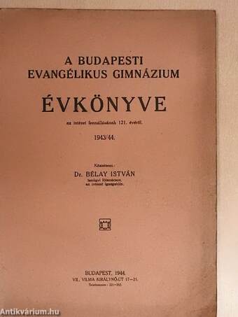 A Budapesti Evangélikus Gimnázium évkönyve 1943/44.