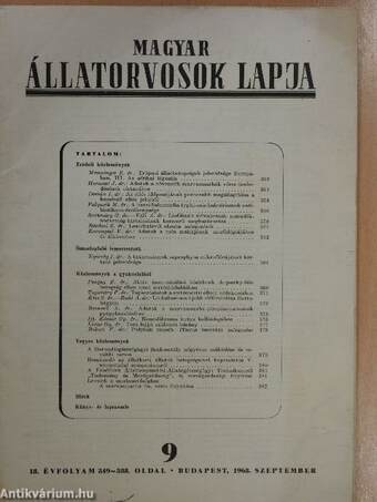 Magyar Állatorvosok Lapja 1963. szeptember