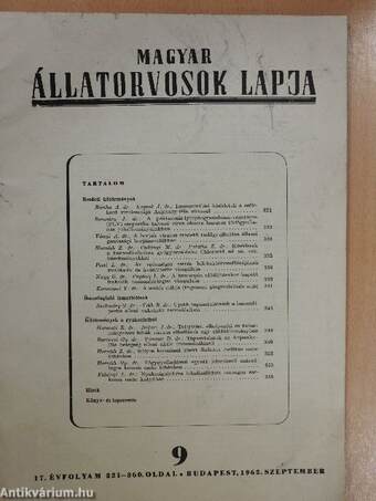 Magyar Állatorvosok Lapja 1962. szeptember