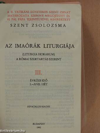 Az imaórák liturgiája III.