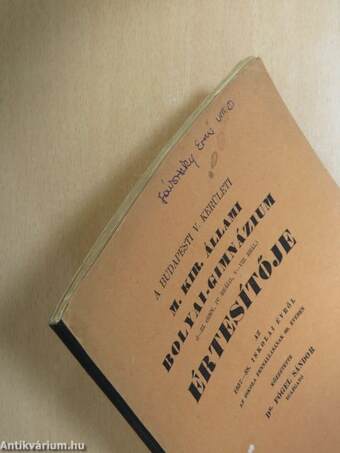 A budapesti V. kerületi M. Kir. Állami Bolyai-Gimnázium Értesítője az 1937-38. iskolai évről