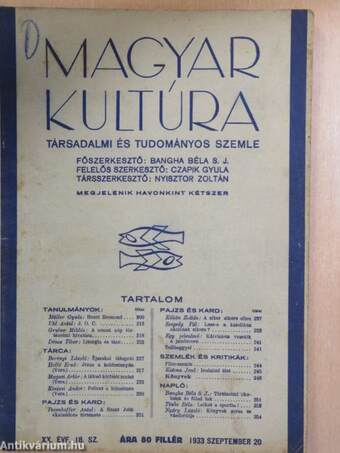Magyar Kultúra 1933. szeptember 20.