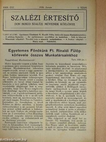 Szalézi Értesítő 1930. (nem teljes évfolyam)