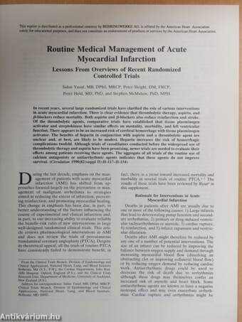 Routine Medical Management of Acute Myocardial Infarction