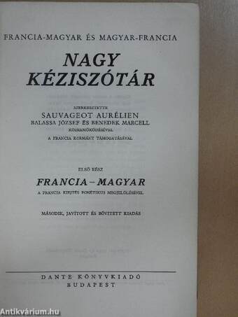 Francia-magyar és magyar-francia nagy kéziszótár I-II.