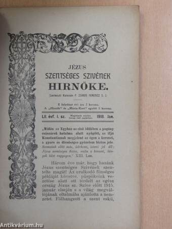 Jézus Szentséges Szivének Hirnöke 1918. január