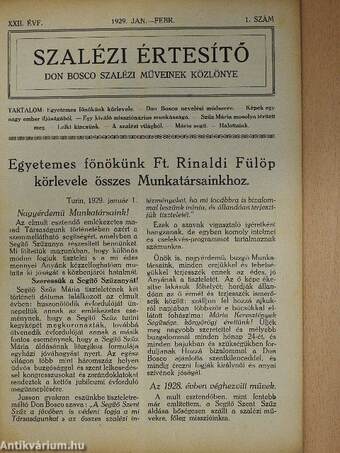 Szalézi Értesítő 1929. január-december