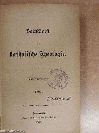 Zeitschrift für katholische Theologie 1887. (gótbetűs)