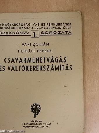 Csavarmenetvágás és váltókerékszámítás I/1d