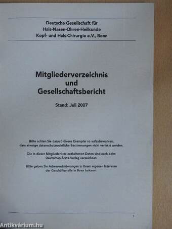 Mitgliederverzeichnis und Gesellschaftsbericht - Juli 2007