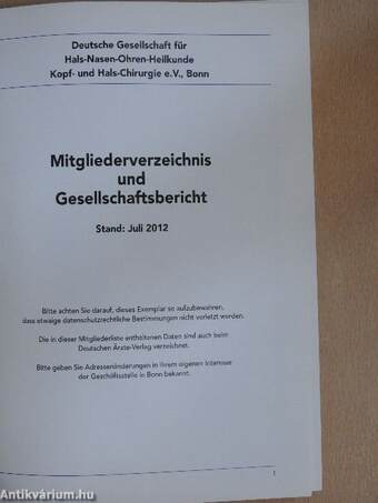 Mitgliederverzeichnis und Gesellschaftsbericht - Juli 2012