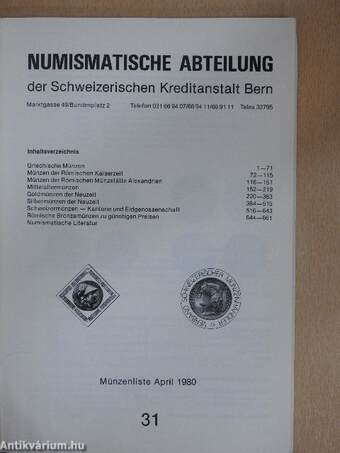 Numismatische Abteilung - Münzenliste April 1980/31