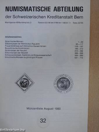 Numismatische Abteilung - Münzenliste August 1980/32