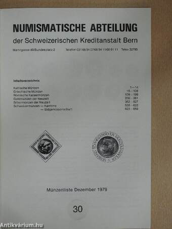 Numismatische Abteilung - Münzenliste Dezember 1979/30