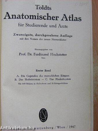 Toldts Anatomischer Atlas für Studierende und Ärzte I.