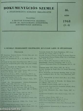 Jogtudományi közlöny 1968. január-december + 3-4. szám Dokumentációs Szemle mellékletével