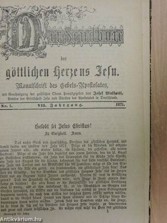 Der Sendbote der göttlichen Herzens Jesu Jänner-Dezember 1871. (gótbetűs)