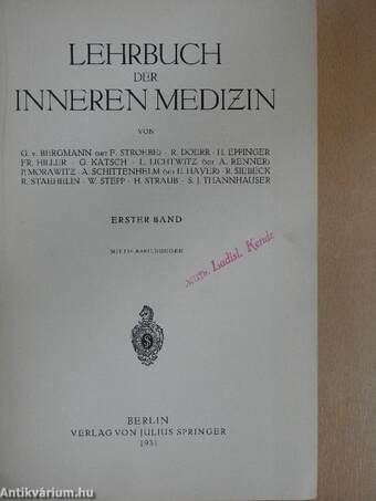 Lehrbuch der Inneren Medizin I.